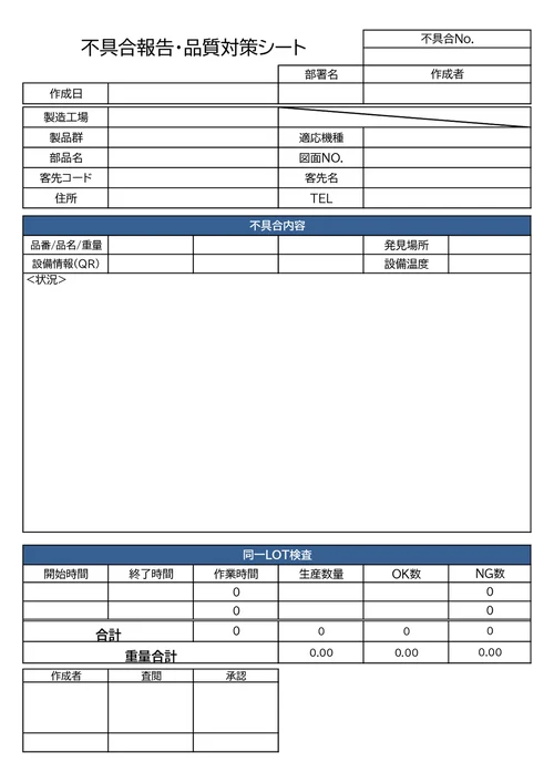 不具合報告書のテンプレート